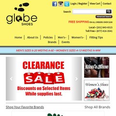 globe-shoes.com Policies, Fitting Tips, Brands